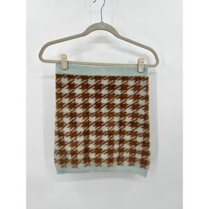 For Love & Lemons Cher Houndstooth Fuzzy Knit Mini Skirt Toffee Mint Size Large